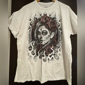 DOM Men’s White Graphic Tee with Artistic Face Design